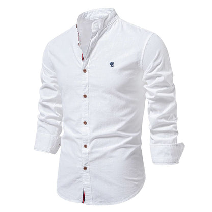 Heren Shirt Lange Mouw met Staande Kraag en Knoopsluiting Wit