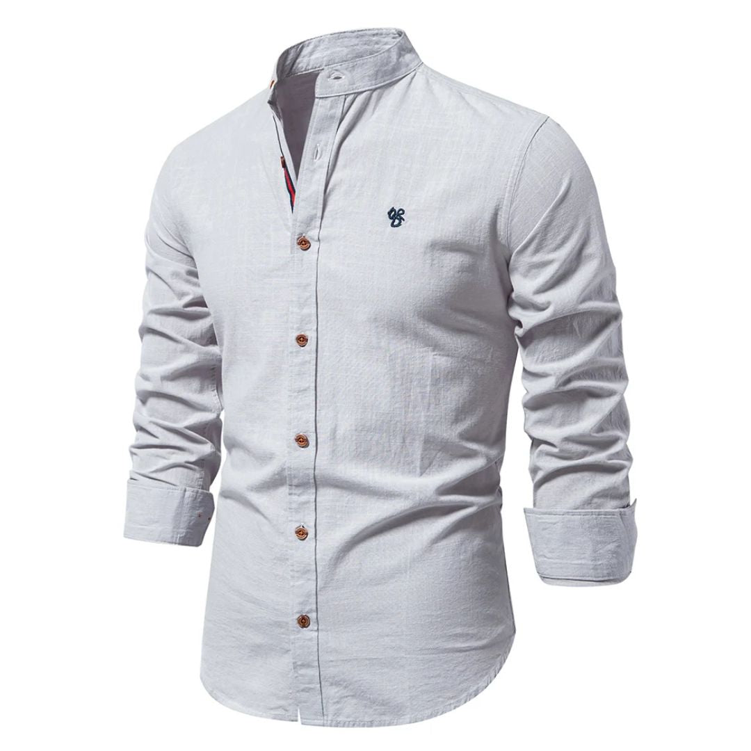 Heren Shirt Lange Mouw met Staande Kraag en Knoopsluiting Grijs