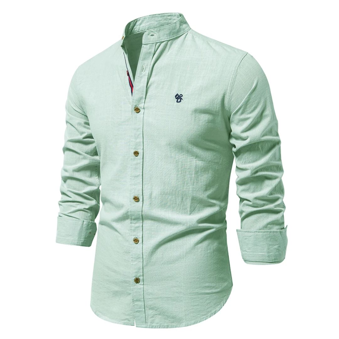 Heren Shirt Lange Mouw met Staande Kraag en Knoopsluiting Lichtgroen