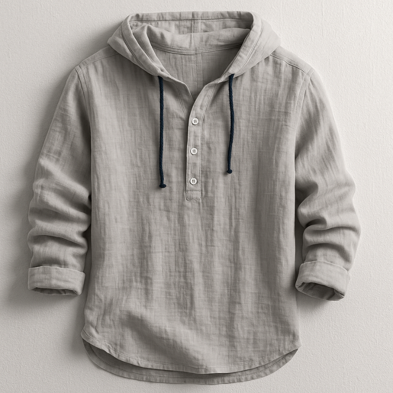 Heren Shirt met Capuchon Lange Mouw en Knoopsluiting Grijs