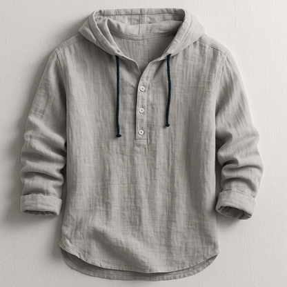 Heren Shirt met Capuchon Lange Mouw en Knoopsluiting Grijs