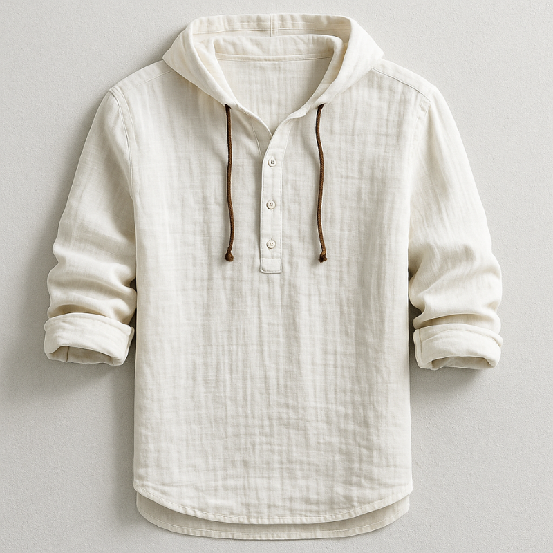 Heren Shirt met Capuchon Lange Mouw en Knoopsluiting Wit