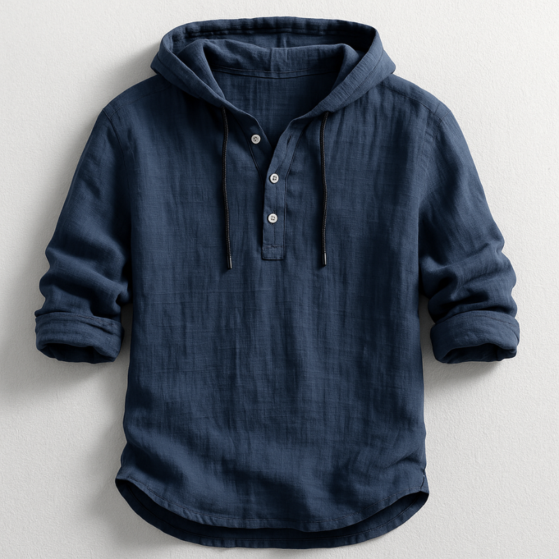 Heren Shirt met Capuchon Lange Mouw en Knoopsluiting Marineblauw