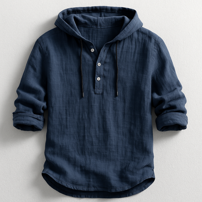 Heren Shirt met Capuchon Lange Mouw en Knoopsluiting Marineblauw