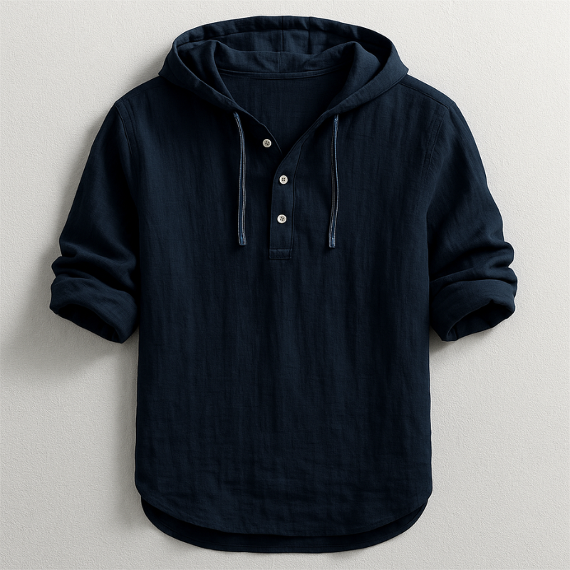 Heren Shirt met Capuchon Lange Mouw en Knoopsluiting Zwart