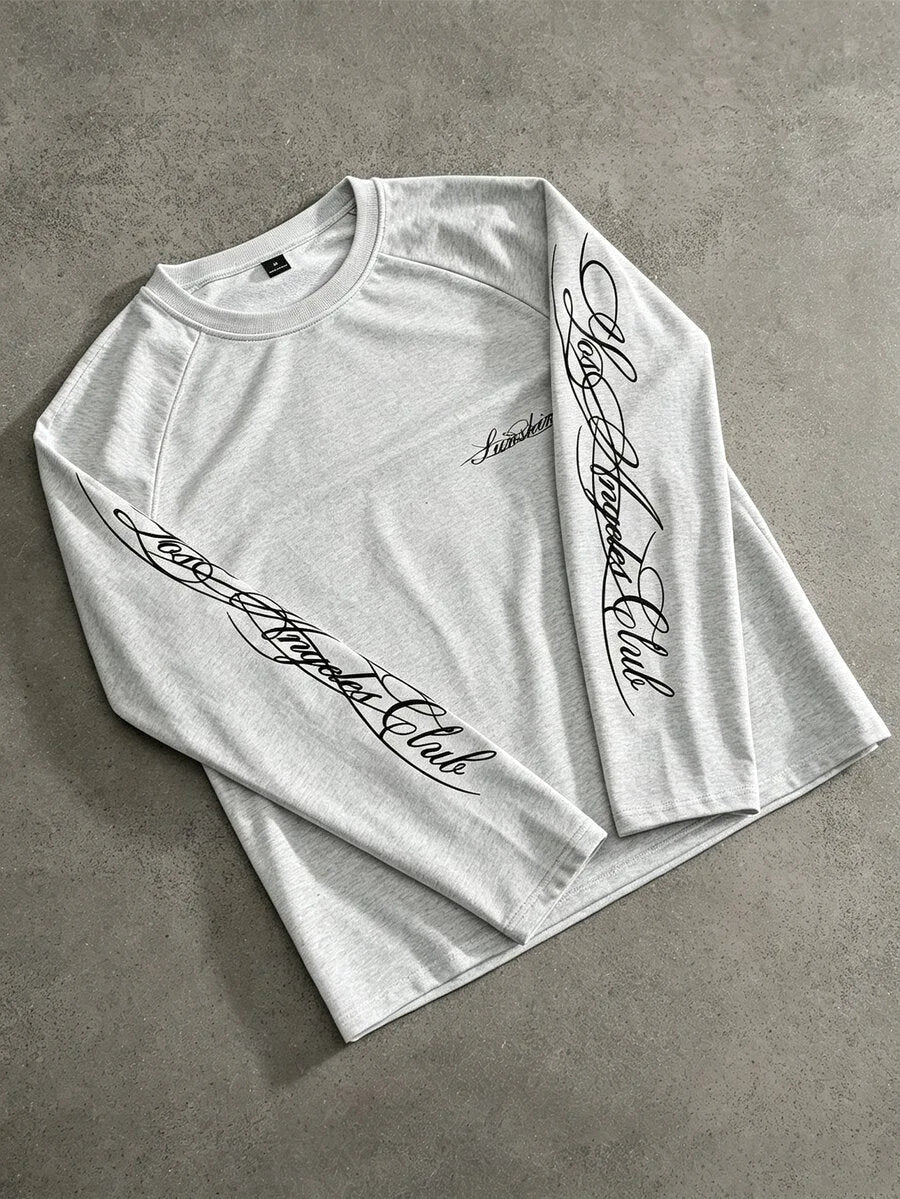 Heren Shirt met Lange Mouwen en Ronde Hals met Letterprint op de Mouwen