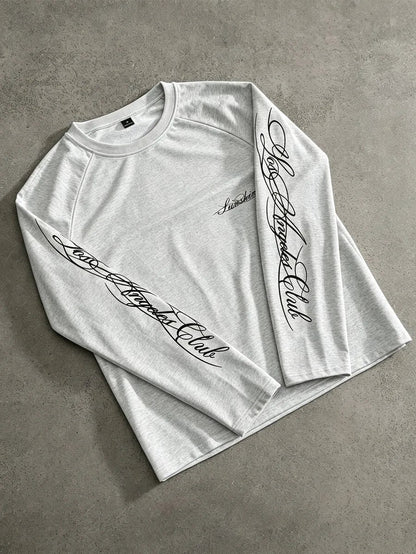 Heren Shirt met Lange Mouwen en Ronde Hals met Letterprint op de Mouwen