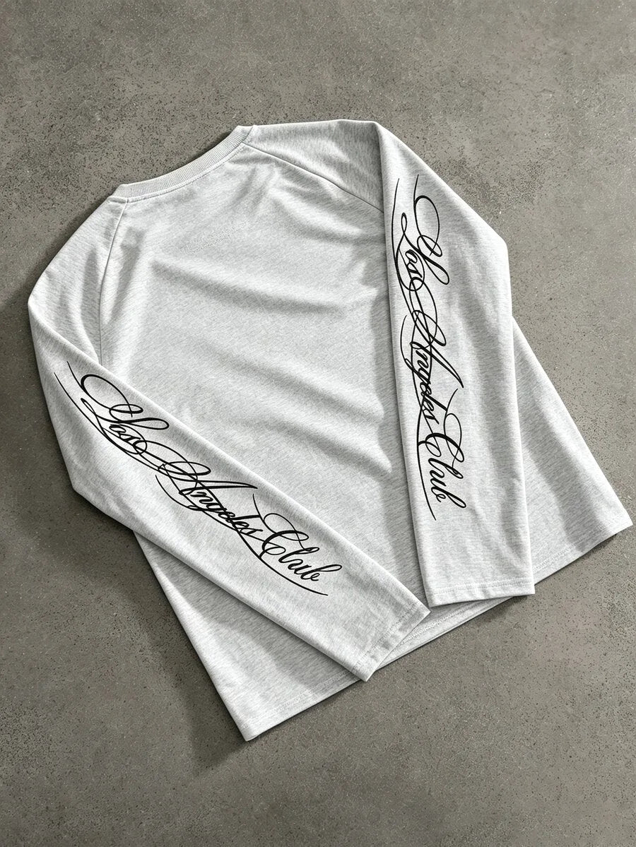 Heren Shirt met Lange Mouwen en Ronde Hals met Letterprint op de Mouwen