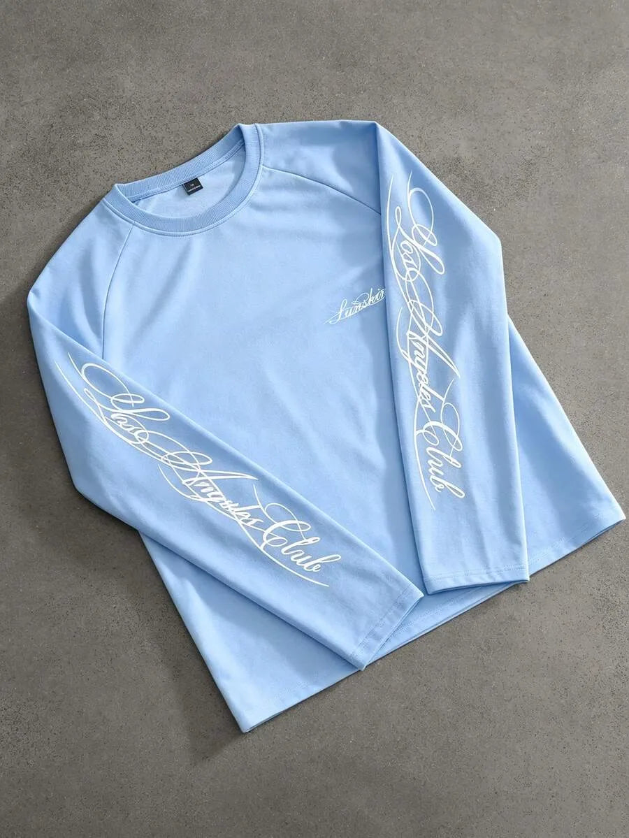Heren Shirt met Lange Mouwen en Ronde Hals met Letterprint op de Mouwen