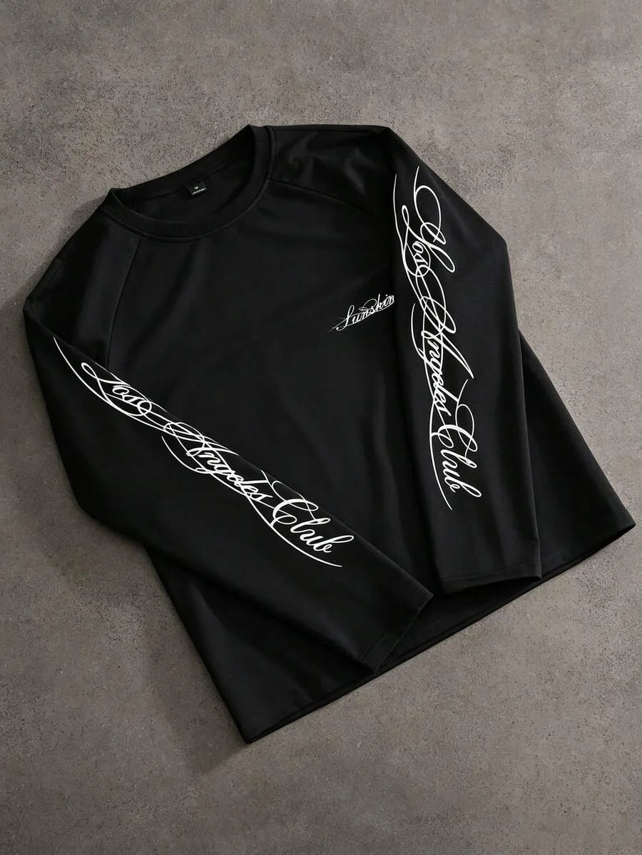Heren Shirt met Lange Mouwen en Ronde Hals met Letterprint op de Mouwen