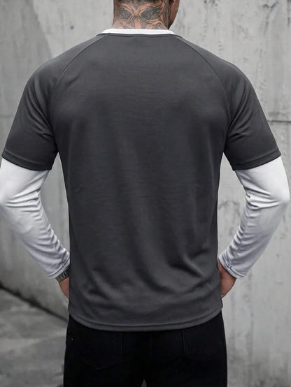 Heren Shirt met Lange Mouwen en Ronde Hals met Letterprint op de Mouwen