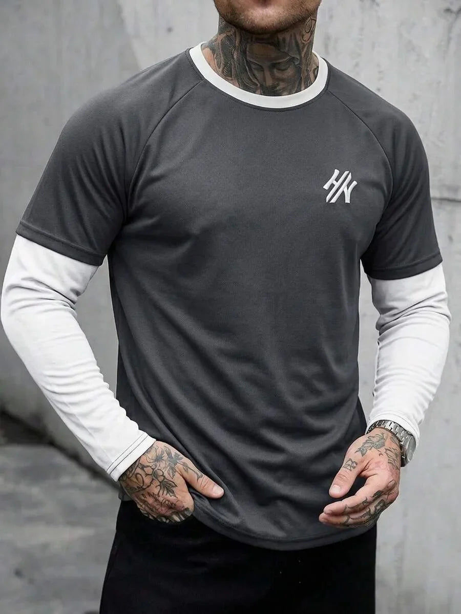 Heren Shirt met Lange Mouwen en Ronde Hals met Letterprint op de Mouwen