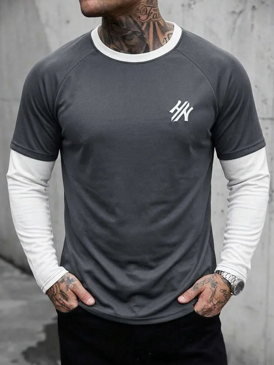 Heren Shirt met Lange Mouwen en Ronde Hals met Letterprint op de Mouwen