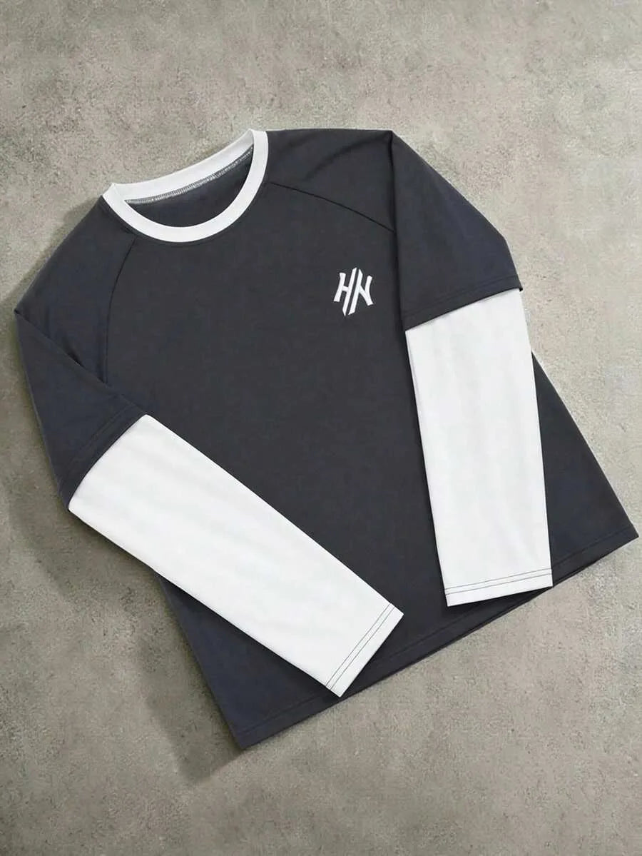 Heren Shirt met Lange Mouwen en Ronde Hals met Letterprint op de Mouwen