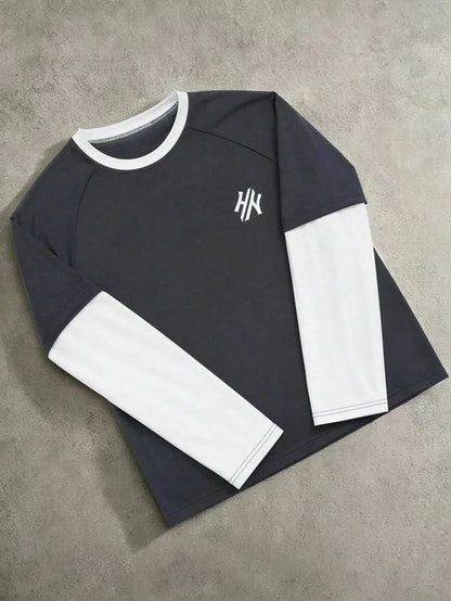 Heren Shirt met Lange Mouwen en Ronde Hals met Letterprint op de Mouwen
