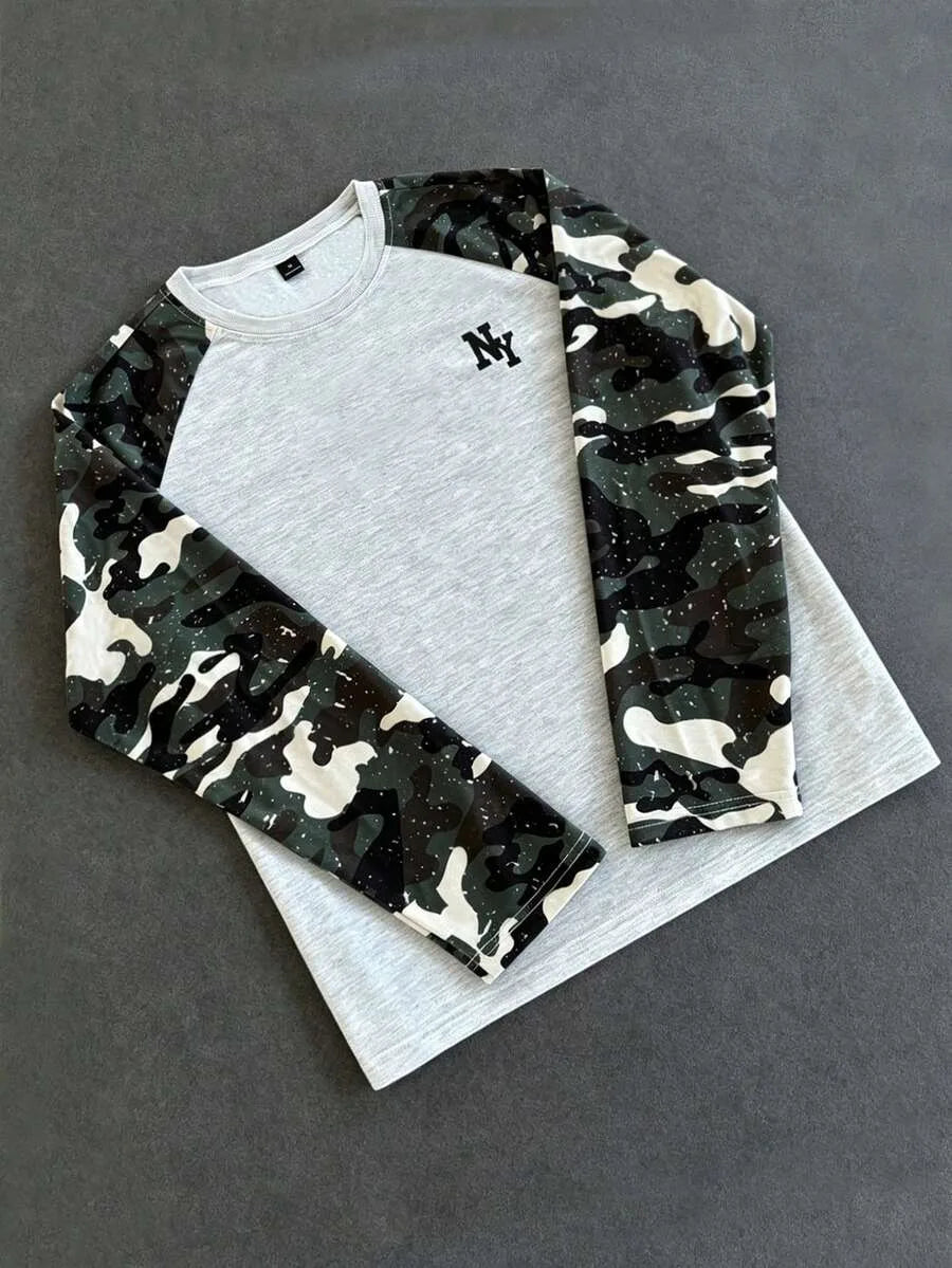 Heren Shirt met Lange Mouwen en Ronde Hals met Letterprint op de Mouwen