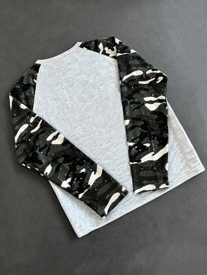 Heren Shirt met Lange Mouwen en Ronde Hals met Letterprint op de Mouwen
