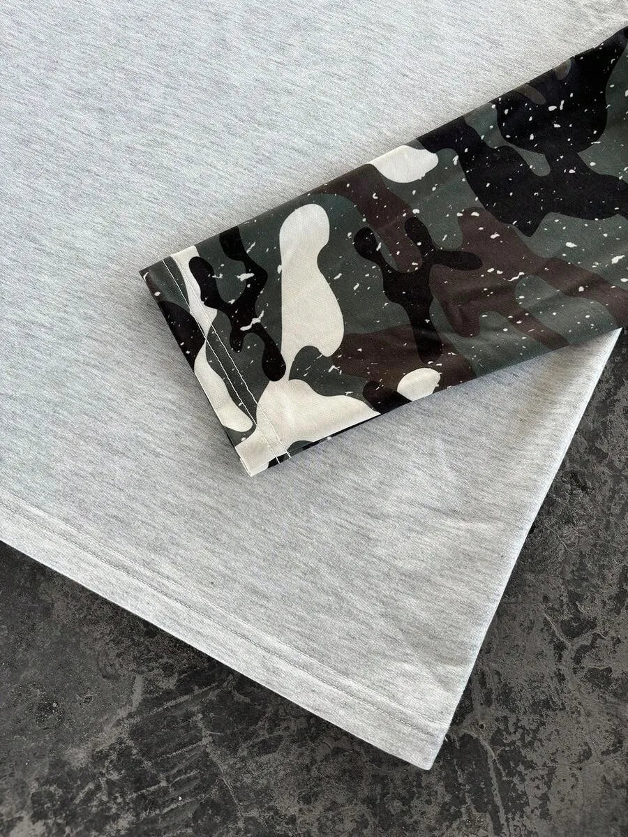 Heren Shirt met Lange Mouwen en Ronde Hals met Letterprint op de Mouwen