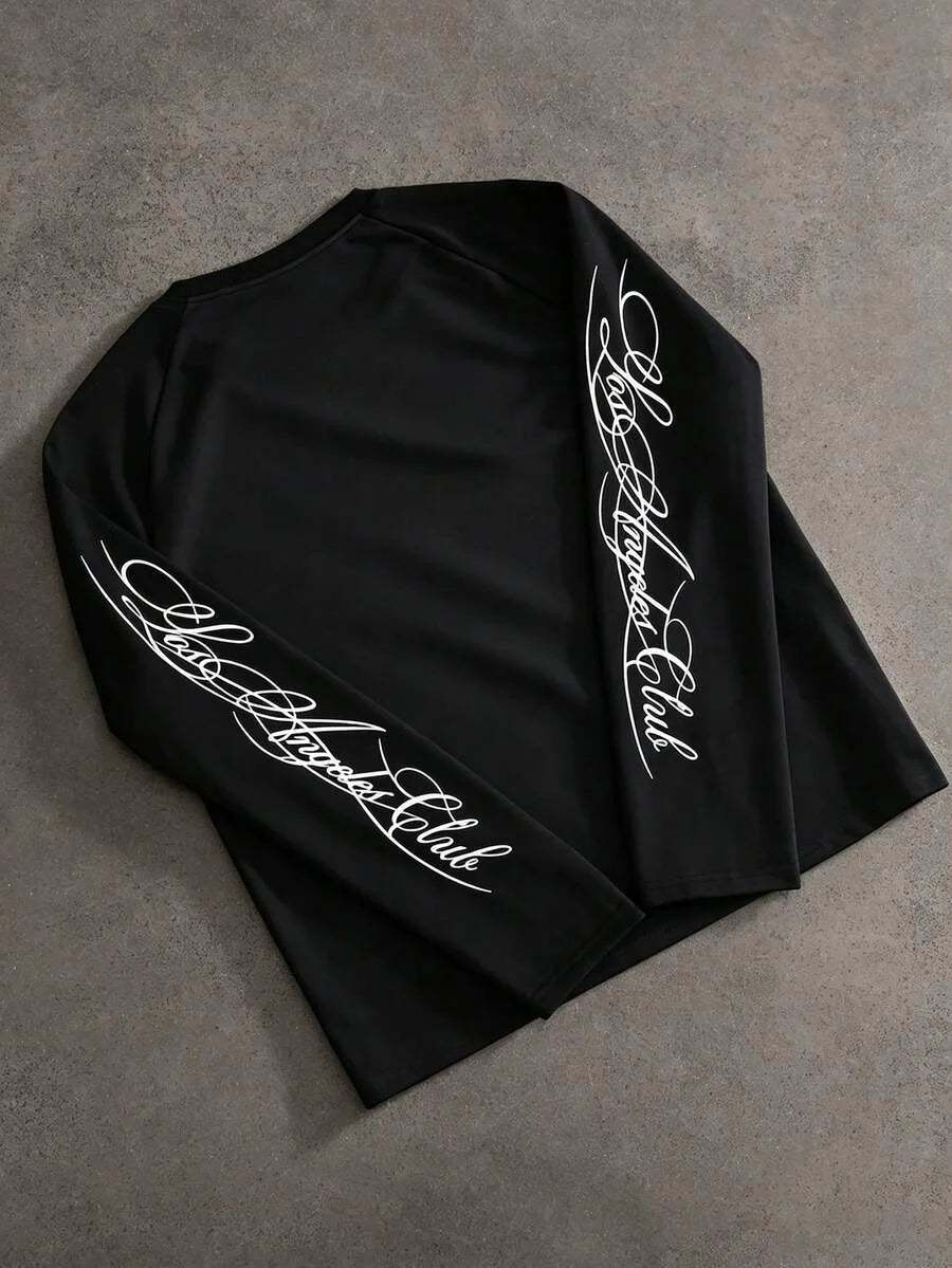 Heren Shirt met Lange Mouwen en Ronde Hals met Letterprint op de Mouwen