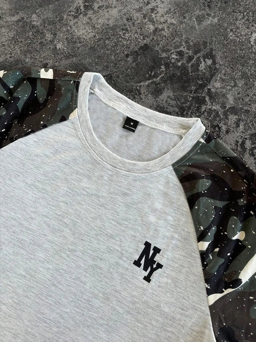 Heren Shirt met Lange Mouwen en Ronde Hals met Letterprint op de Mouwen