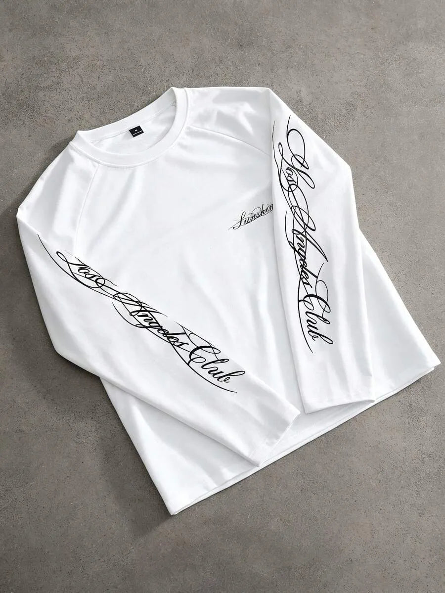 Heren Shirt met Lange Mouwen en Ronde Hals met Letterprint op de Mouwen