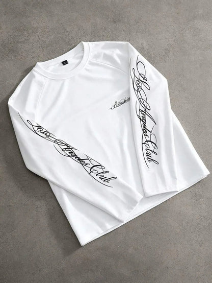 Heren Shirt met Lange Mouwen en Ronde Hals met Letterprint op de Mouwen