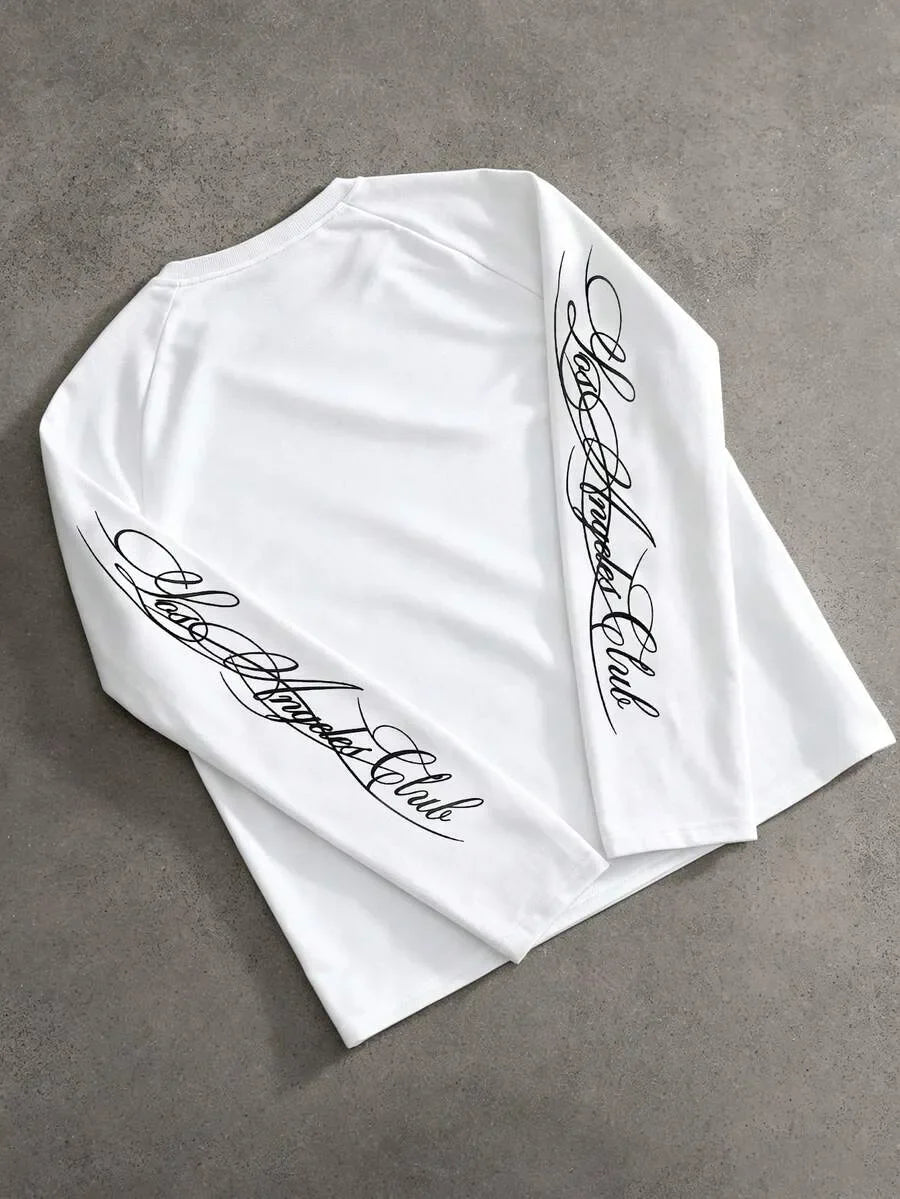 Heren Shirt met Lange Mouwen en Ronde Hals met Letterprint op de Mouwen