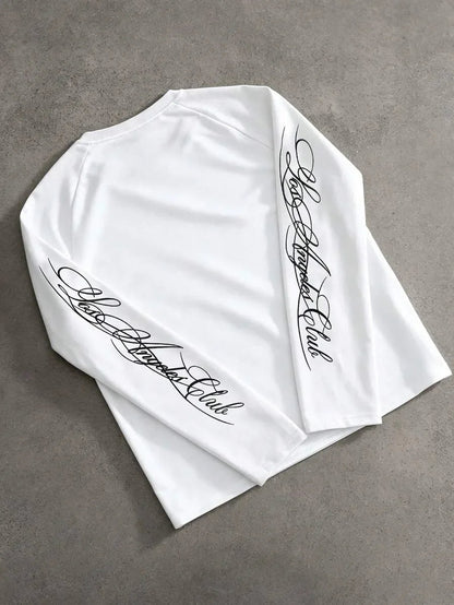 Heren Shirt met Lange Mouwen en Ronde Hals met Letterprint op de Mouwen