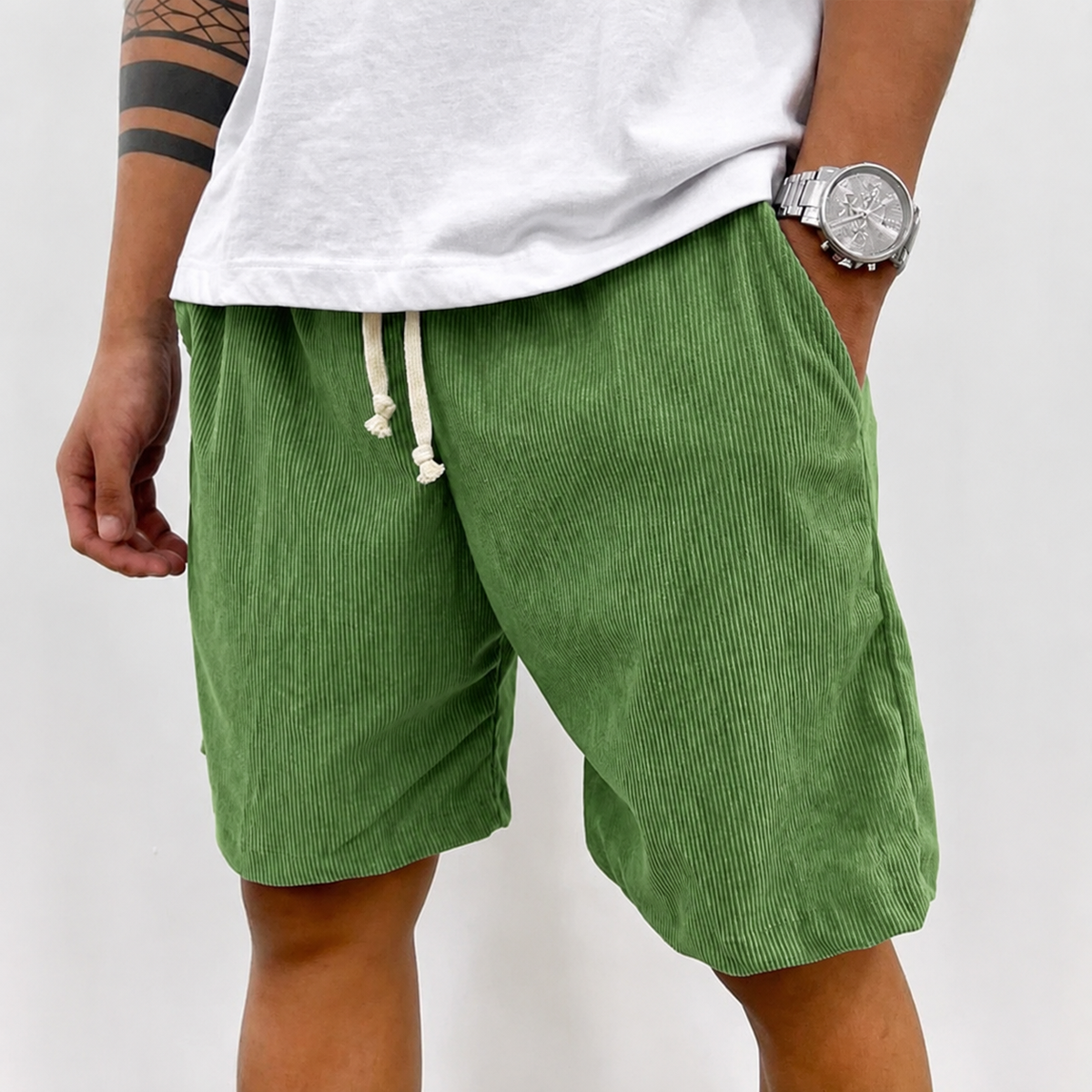 Heren Shorts met Elastische Taille en Koordjes, Relaxed Fit Lichtgroen