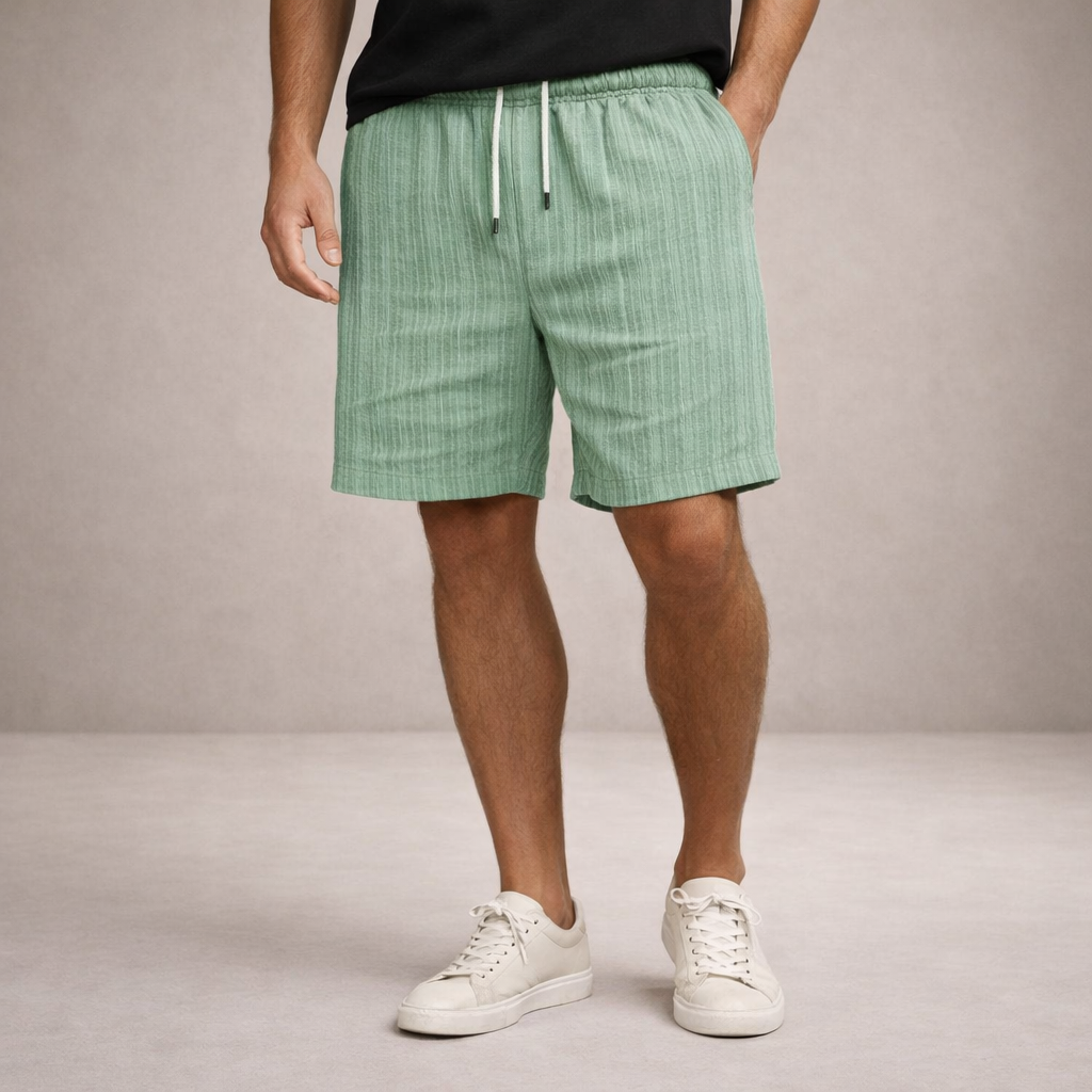 Heren Shorts met Elastische Taille en Trekkoord, Gestreept Regular Fit Lichtgroen