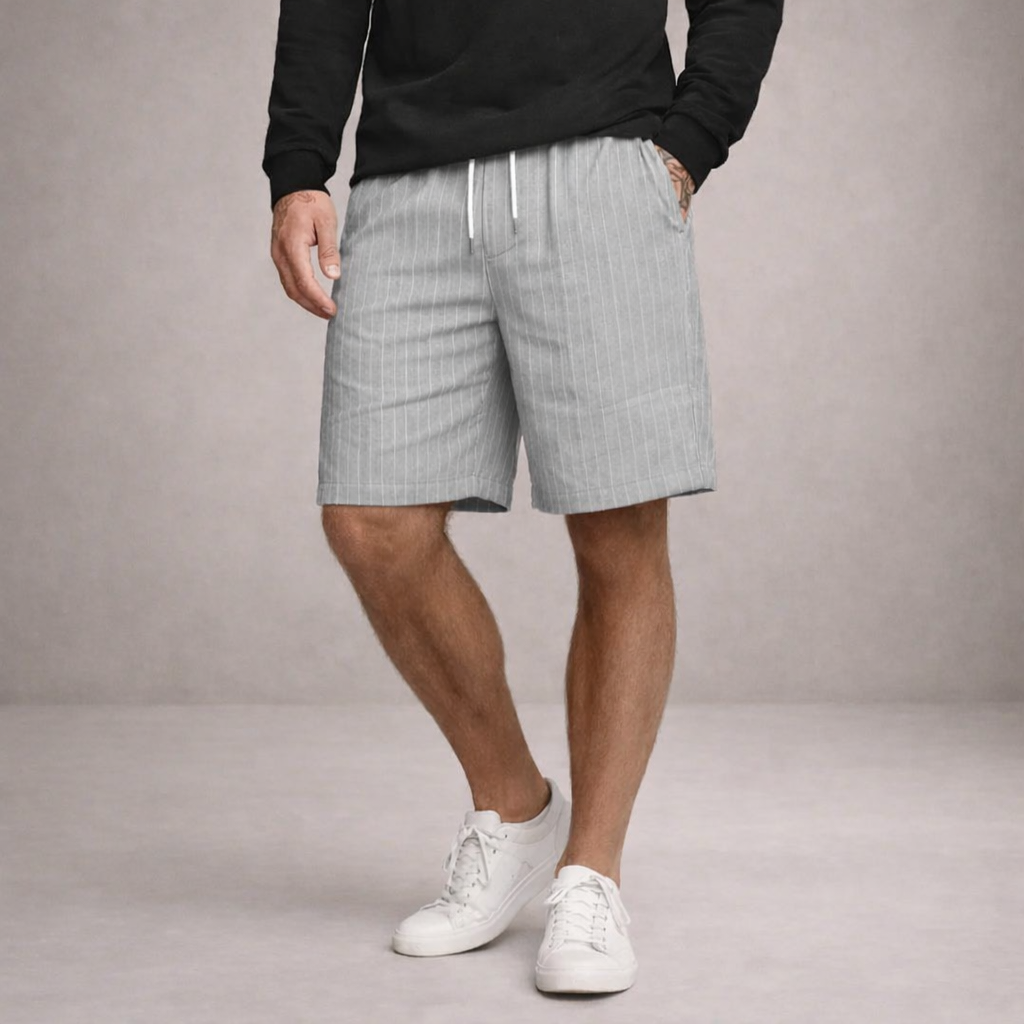 Heren Shorts met Elastische Taille en Trekkoord, Gestreept Regular Fit Grijs