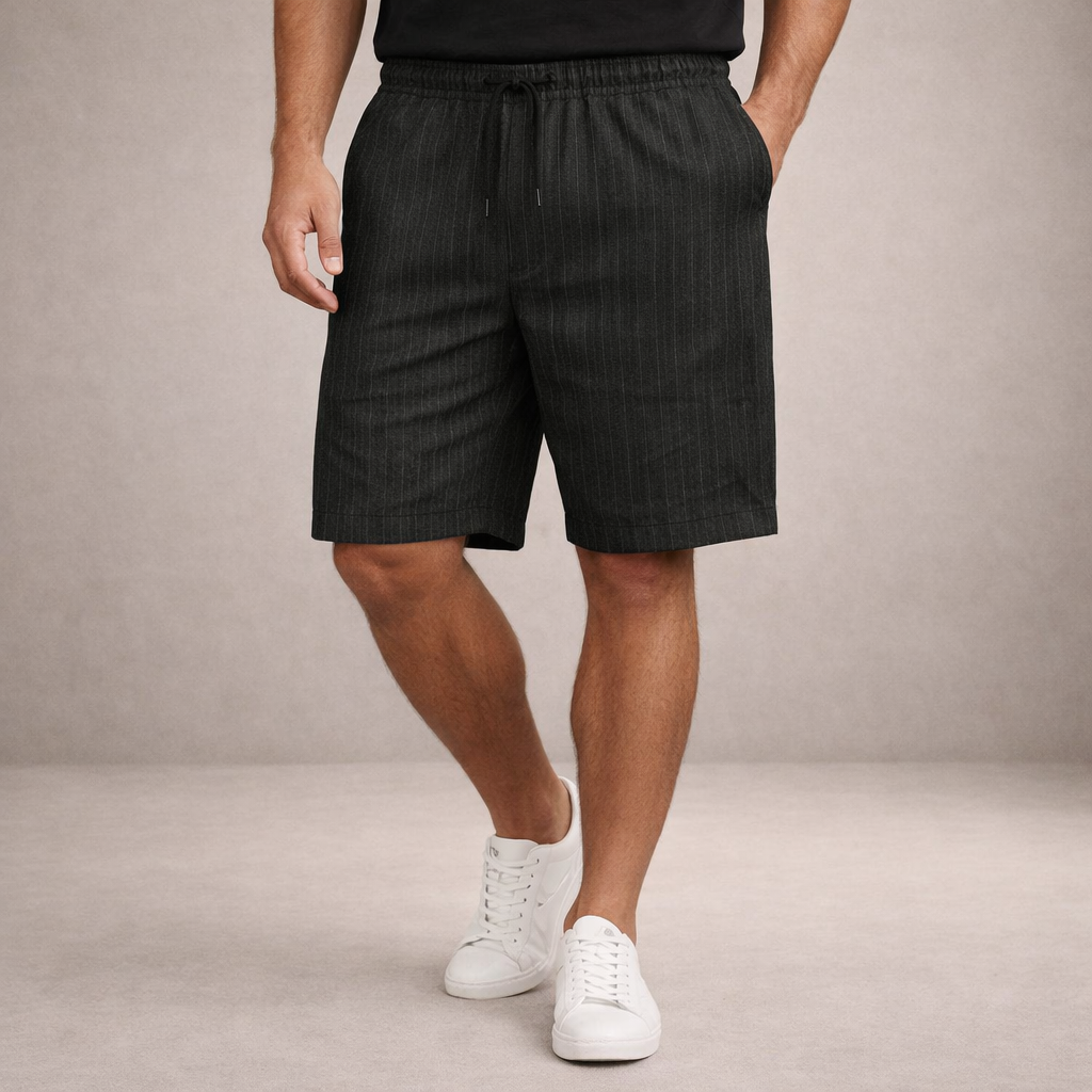 Heren Shorts met Elastische Taille en Trekkoord, Gestreept Regular Fit Zwart