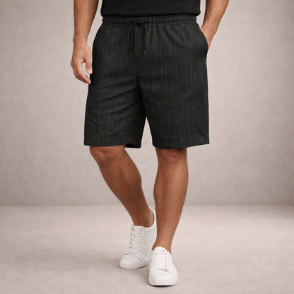 Heren Shorts met Elastische Taille en Trekkoord, Gestreept Regular Fit Zwart