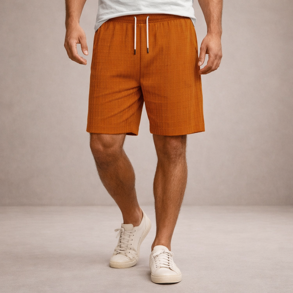 Heren Shorts met Elastische Taille en Trekkoord, Gestreept Regular Fit Oranje