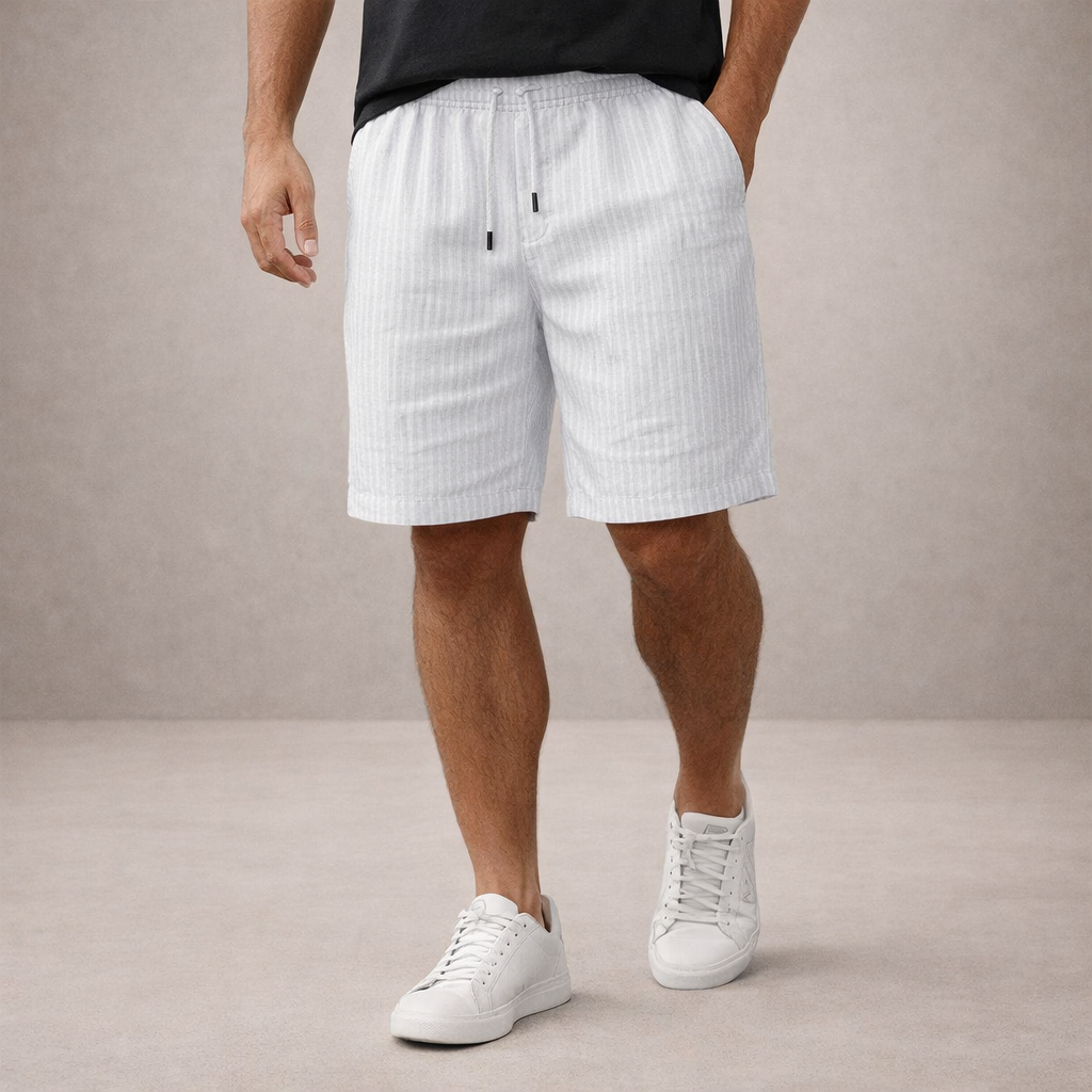 Heren Shorts met Elastische Taille en Trekkoord, Gestreept Regular Fit Wit