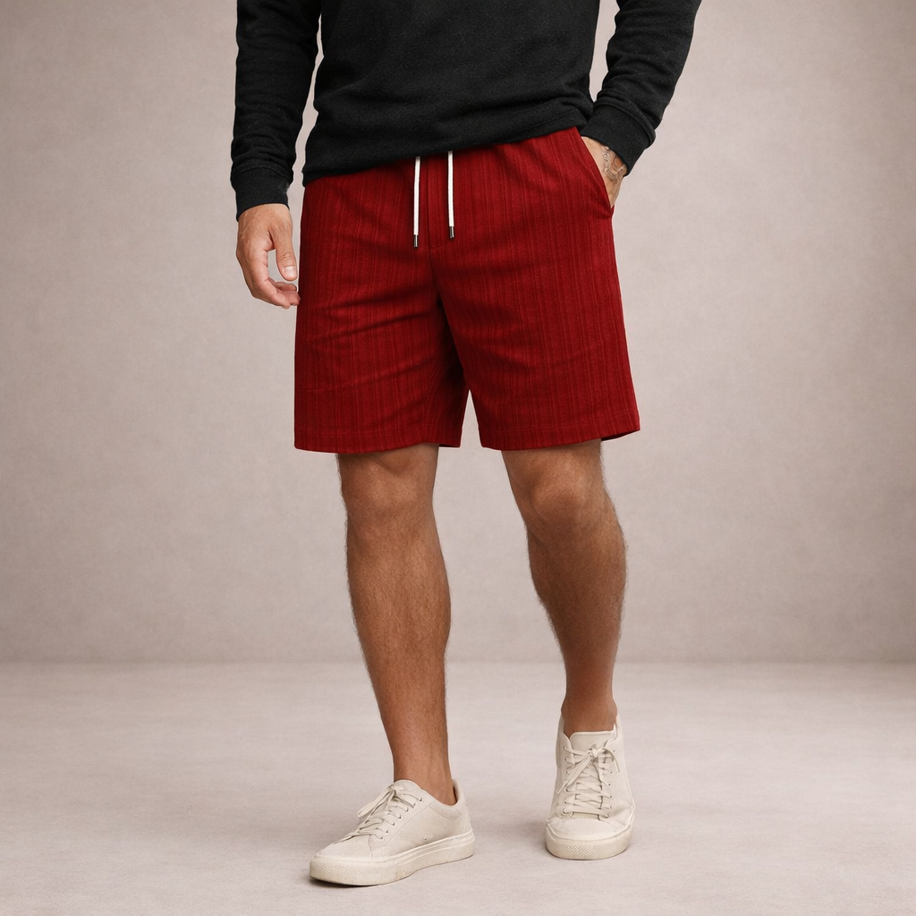Heren Shorts met Elastische Taille en Trekkoord, Gestreept Regular Fit Rood