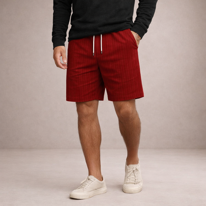 Heren Shorts met Elastische Taille en Trekkoord, Gestreept Regular Fit Rood
