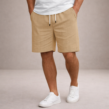 Heren Shorts met Elastische Taille en Trekkoord, Gestreept Regular Fit Kaki
