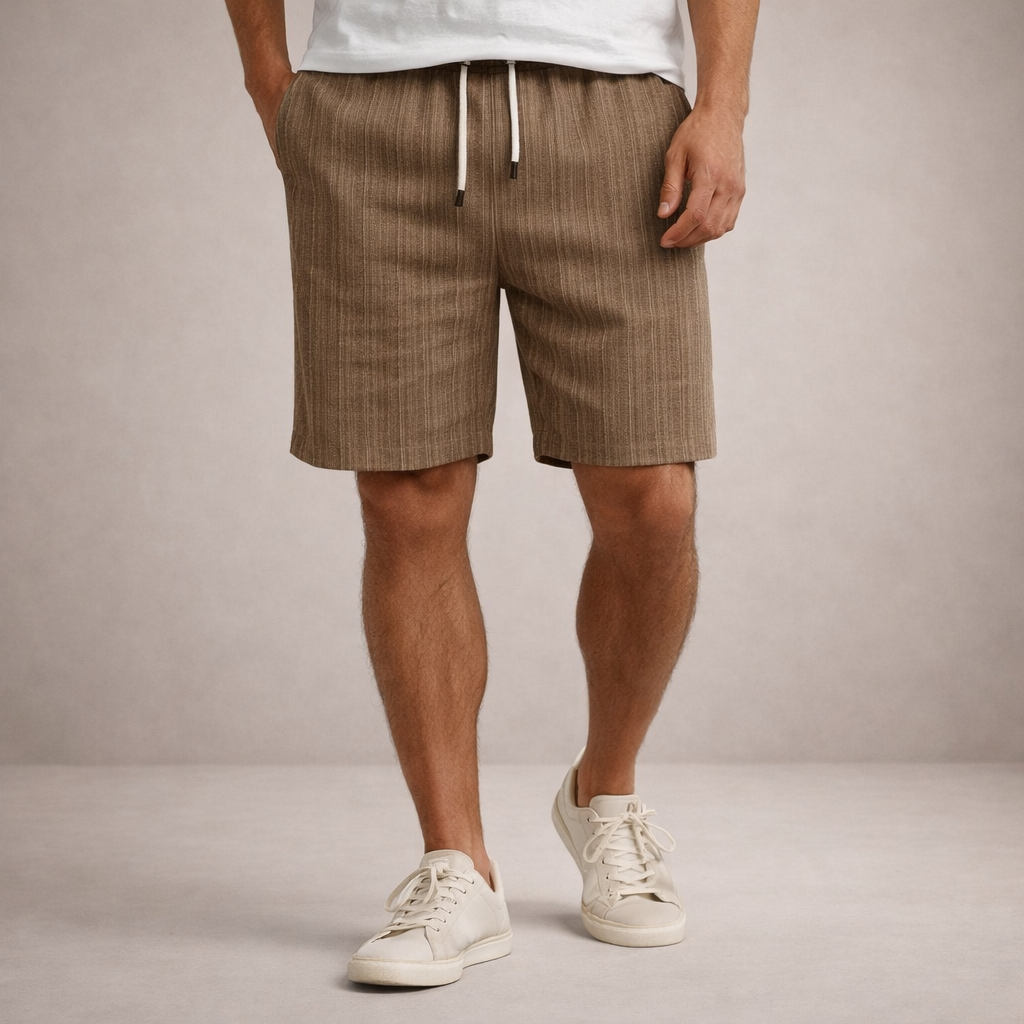 Heren Shorts met Elastische Taille en Trekkoord, Gestreept Regular Fit Bruin