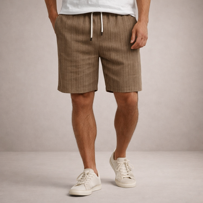 Heren Shorts met Elastische Taille en Trekkoord, Gestreept Regular Fit Bruin