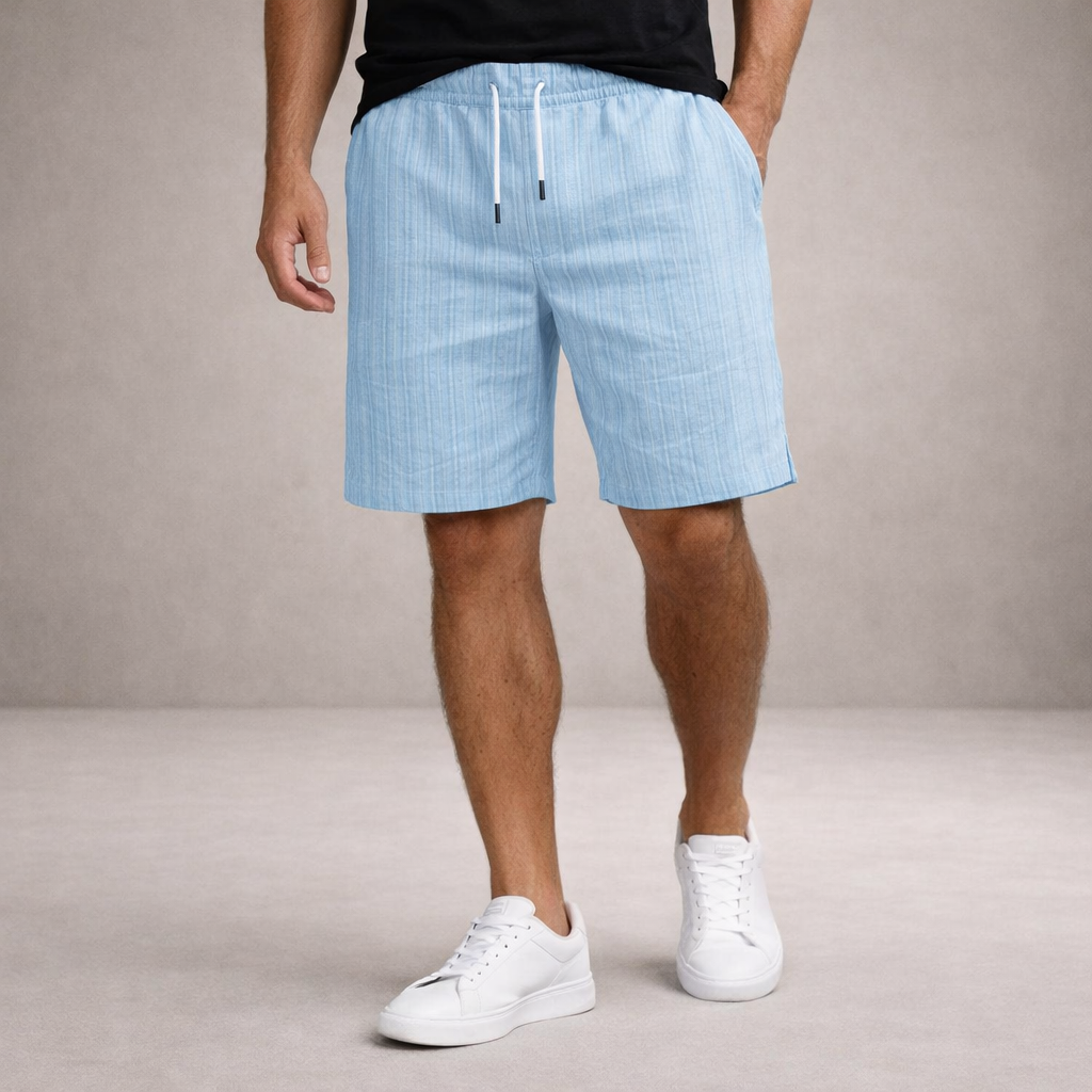 Heren Shorts met Elastische Taille en Trekkoord, Gestreept Regular Fit Lichtblauw