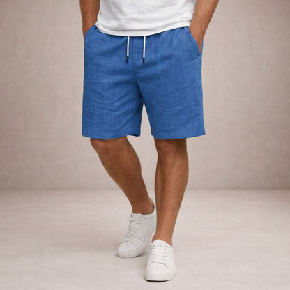 Heren Shorts met Elastische Taille en Trekkoord, Gestreept Regular Fit Blauw