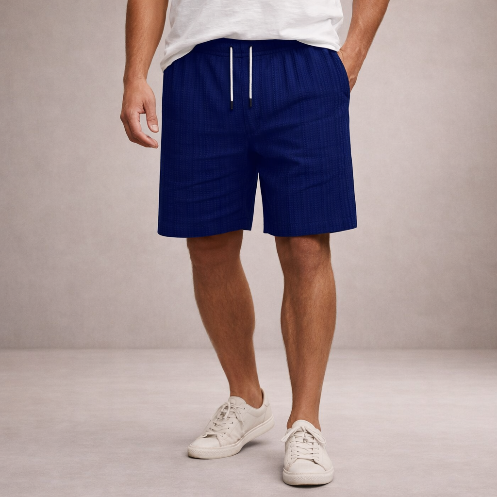 Heren Shorts met Elastische Taille en Trekkoord, Gestreept Regular Fit Donkerblauw