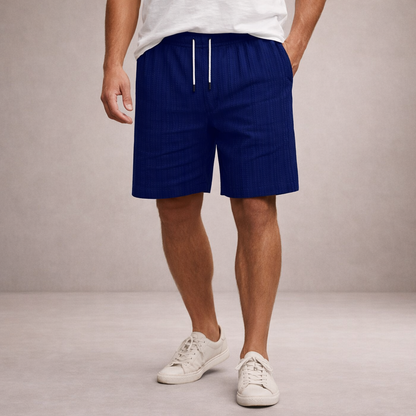 Heren Shorts met Elastische Taille en Trekkoord, Gestreept Regular Fit Donkerblauw