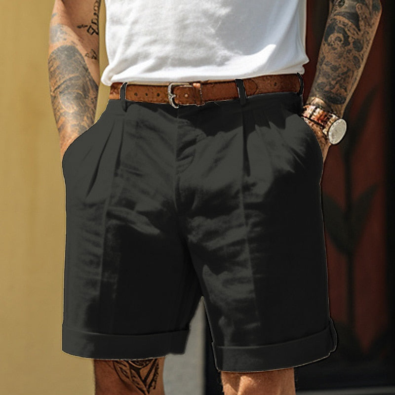Heren Shorts met Plooien, Relaxed Fit en Omgeslagen Zoom Zwart