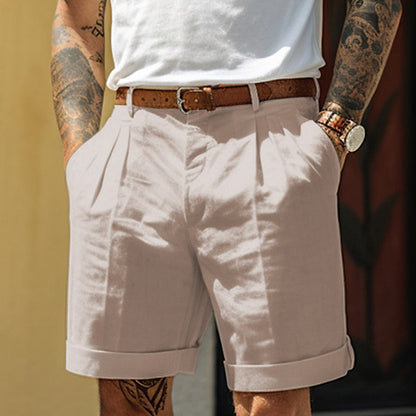 Heren Shorts met Plooien, Relaxed Fit en Omgeslagen Zoom Beige