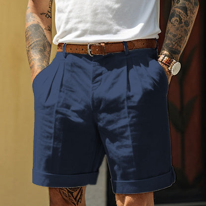 Heren Shorts met Plooien, Relaxed Fit en Omgeslagen Zoom Blauw