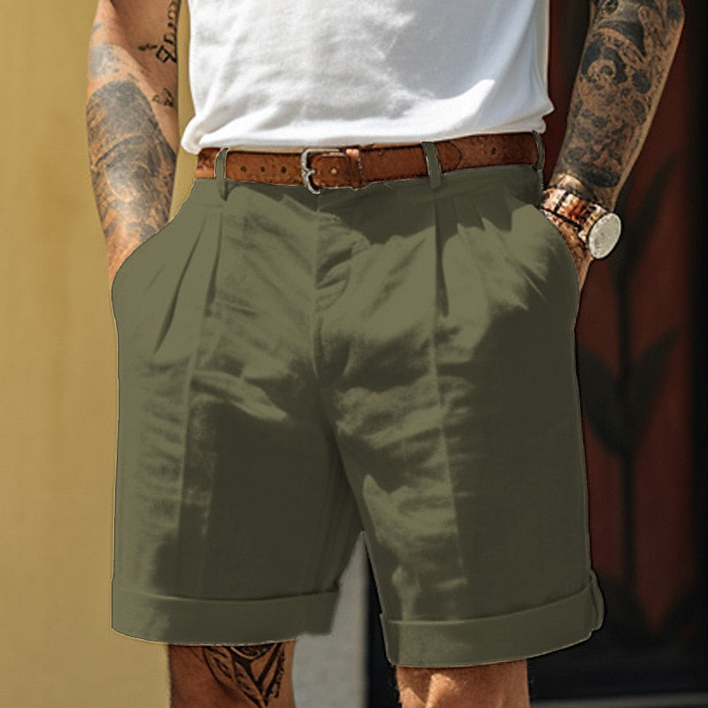Heren Shorts met Plooien, Relaxed Fit en Omgeslagen Zoom Groen