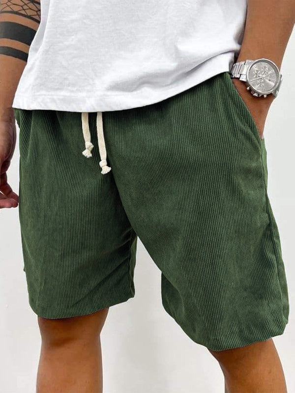 Heren Shorts met Trekkoord en Ribbeltextuur Relaxed Fit Donkergroen