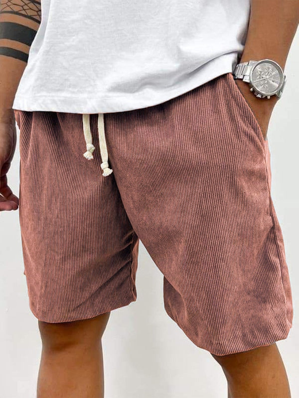 Heren Shorts met Trekkoord en Ribbeltextuur Relaxed Fit Roze